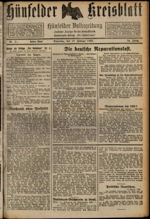 Erste Ausgabe vom Samstag, den 16. Februar 1929.