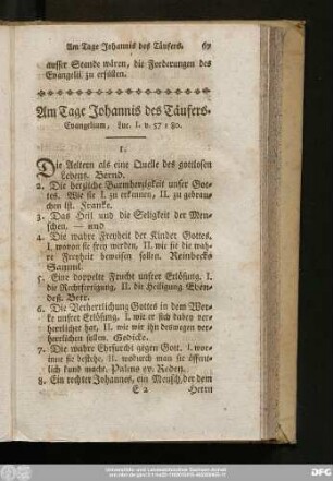 Am Tage Johannis des Täufers. Evangelium, Luc. 1. v. 57 - 80.