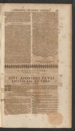D. Davidis Parei Adversaria In Divi Apostoli Pauli Epistolam Ad Thessalonicenses