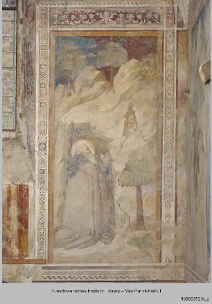 Freskenzyklus mit Szenen aus der Vita des heiligen Antonius : Antonius kniet vor dem Eremiten Paulus