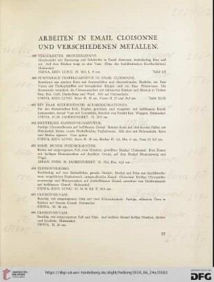 Arbeiten in Email cloisonne und verschiedenen Metallen (Nr. 599-624)
