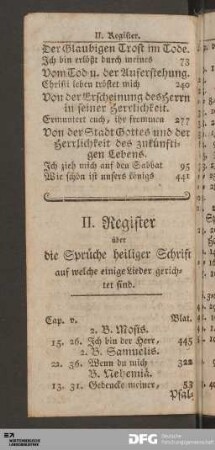 II. Register über die Sprüche heiliger Schrift auf welche einige Lieder gerichtet sind.