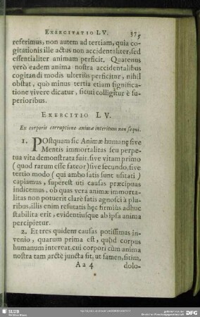 Exercitatio LV. Ex corporis corruptione animae interitum non sequi