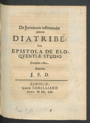 De Iuventutis instituendae ratione Diatribe