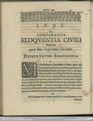 De Comparanda Eloquentia Civili deque iis, quae huc in primis faciunt, Dissertatio Isagogica