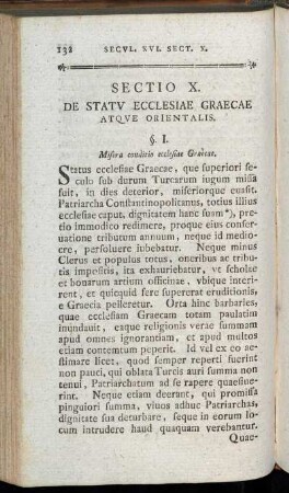 Sectio X. De Statu Ecclesiae Graecae atque Orientalis.