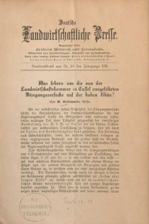 Was lehren uns die von der Landwirtschaftskammer in Cassel ausgeführten Düngungsversuche auf der hohen Rhön?