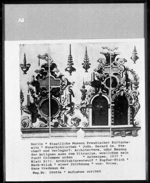 Architectura oder Bauung der Antiquen aus dem Vitruvius, woellches sein funff Colummen orden; Blatt S?: Architekturentwurf
