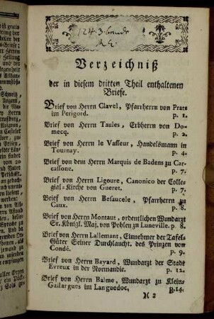 Verzeichniß der in diesem dritten Theil enthaltenen Briefe.