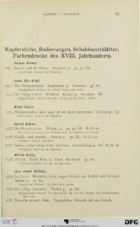 Kupferstiche, Radierungen, Schabkunstblätter, Farbendrucke des XVIII. Jahrhunderts (Nr. 1071-1514)