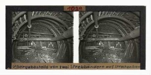 Übergabestelle von zwei Strebbändern auf ein Streckenband