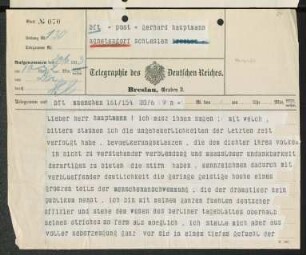 Brief von Fritz Brehmer an Gerhart Hauptmann