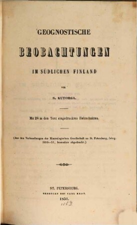 Geognostische Beobachtungen im südlichen Finland