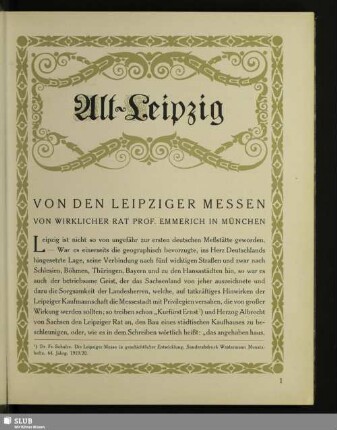 Alt-Leipzig. Von Den Leipziger Messen