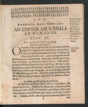 Annotata Anti-Grotiana Ad Epistolam S. Pauli Ad Romanos. Caput III.