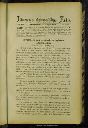 Entwickeln von schwach ancopirtem Aristopapier
