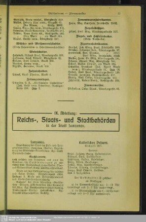 IX. Abteilung. Behördenverzeichnis : IX. Abteilung. Reichs-, Staats- und Stadtbehörden in der Stadt Lunzenau