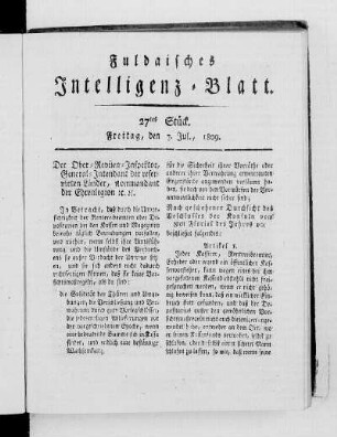 27tes Stück, Ausgabe vom 7. Jul. 1809