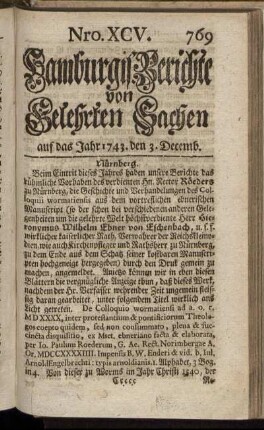 Nro. XCV. auf das Jahr 1743. den 3. Decemb. - Nro. CII. auf das Jahr 1743. den 31. Decemb.