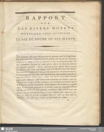 Rapport Sur Les Divers Moyens D'Extraire Avec Avantage Le Sel De Soude Du Sel Marin