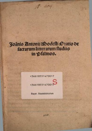 Oratio de sacrarum litterarum studiis in Psalmos