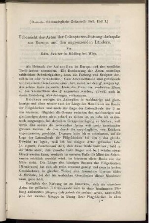 Uebersicht der Arten der Coleopteren-Gattung Anisoplia aus Europa und den angrenzenden Ländern