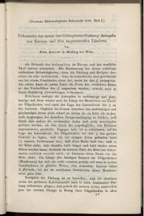 Uebersicht der Arten der Coleopteren-Gattung Anisoplia aus Europa und den angrenzenden Ländern