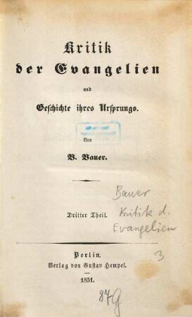 Kritik der Evangelien und Geschichte ihres Ursprungs, 3