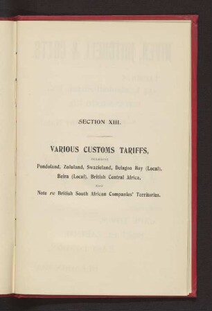 SECTION XIII. VARIOUS CUSTOMS TARIFFS