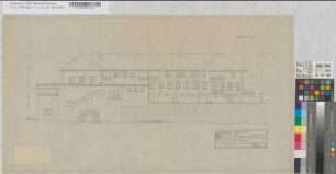 Wiederaufbau des Empfangsgebäudes [Bahnhof] Essen-Stadtwald, Blatt 6: Ansicht vom Bahnsteig, M. 1:100