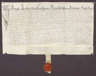 Der Propst zu Ellwangen belehnt den Kurfürsten von der Pfalz bzw. dessen Lehnsträger mit der Burg Strahlenberg, der Stadt Schriesheim sowie zugehörigen Gütern und Gerechtsamen.