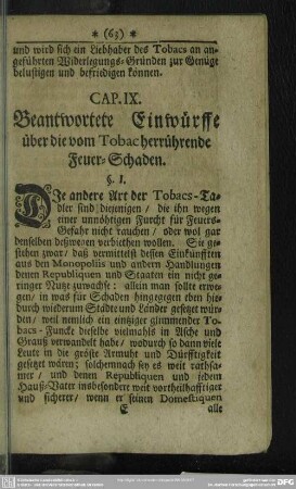 Cap. IX. Beantwortete Einwürffe über die vom Tobac herrührende Feuer-Schaden