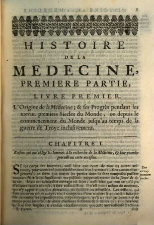 Histoire De La Medecine : Oú l'on voit l'Origine & les Progrès de cet Art, de Siecle en Siecle ; les Sectes, ... ; Avec des Figures en tailles douces, tirées des Médailles Anciennes, 1