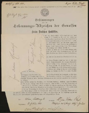 Bestimmungen über das Erkennungs-Abzeichen der Genossen des Freien Deutschen Hochstifts - Viktor Russ