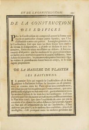 De la Construction des Edifices.