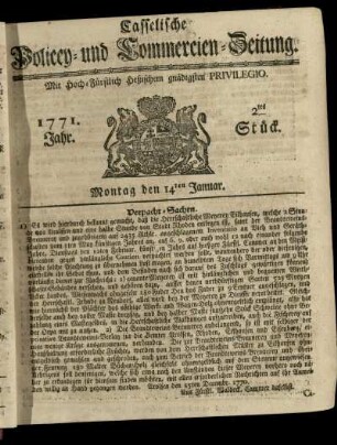 2tes Stueck, Montag den 14ten Januar 1771