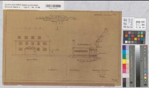 Münster (Münster) Bauvorhaben Habichtshöhe Bauabschnitt 7 - Backhaus Anderungszeichnung: Schnitt, Ansicht 1930 1 : 100 33,5 x 54,5 Pause Westfälische Heimstätte Wohnungsgesellschaft Münsterland