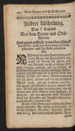 Das I. Capitel. Von dem Baum- und Obst-Garten.