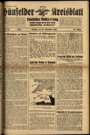 Erste Ausgabe vom Freitag, den 29. November 1940.