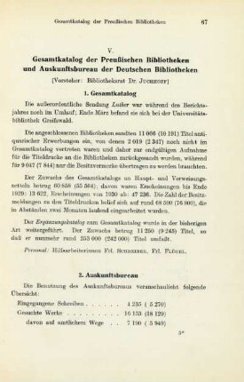 V. Gesamtkatalog der Preußischen Bibliotheken und Auskunftsbureau der Deutschen Bibliotheken