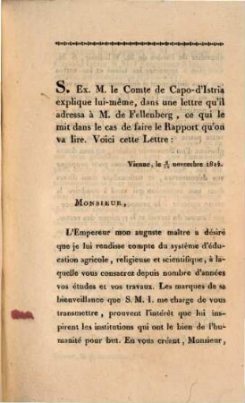 Rapport presenté a l'Empereur Alexandre sur les etablis de Mr. de Fellenberg a Hofwyl