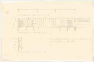 Garten Frau A. von Borsig, Berlin-Nikolassee: Spaliergerüst Grundriss, Längsschnitt und Querschnitt 1:50