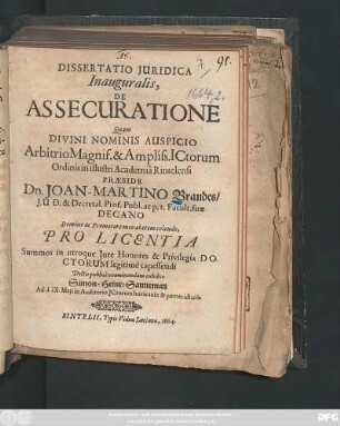 Dissertatio Iuridica Inauguralis, De Assecuratione