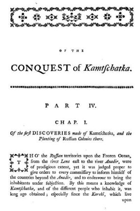 Chap.I. Of the first discoveries made of Kamtschatka, and the planting of russian colonies there