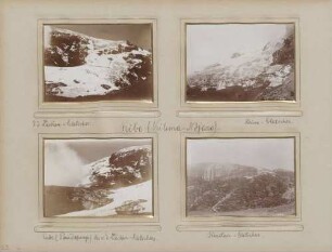 links oben: Von-der-Decken-Gletscher am Kibo (Kilima-Ndjaro) rechts oben: Heim-Gletscher am Kibo (Kilima-Ndjaro) links unten: Ende (Pseudozunge) des Von-der-Decken-Gletschers am Kibo (Kilima-Ndjaro) rechts unten: Kersten-Gletscher am Kibo (Kilima-Ndjaro)