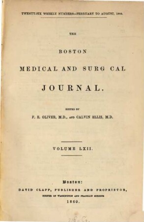 Boston medical and surgical journal. 62. 1860