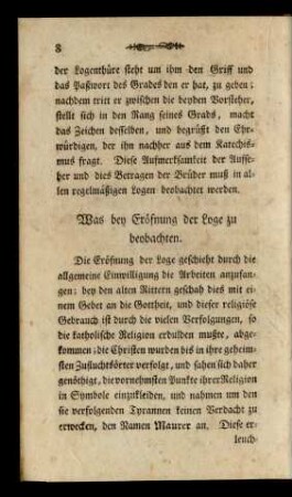 Was bey Eröfnung der Loge zu beobachten.