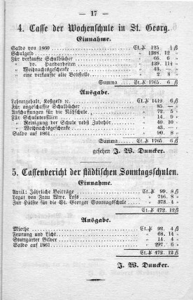 5. Cassenbericht der städtischen Sonntagsschulen.