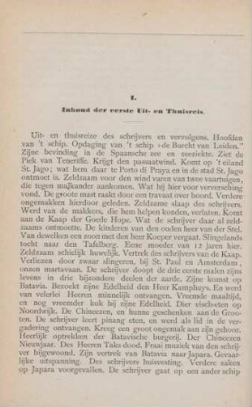 I. Inhoud der eerste uit- en thuisreis