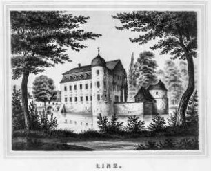 Linz, Buchdruck; 24,4 x 35 cm (Blattgröße). Aus: Poenicke, G.A., Heise, F.: Album der Rittergüter und Schlösser im Königreich Sachsen, Meissner Kreis. Leipzig: Expedition des Albums Sächsischer Rittergüter und Schlösser, ca. 1856. Dresden: SLUB Hist.Sax.H.3.m-2